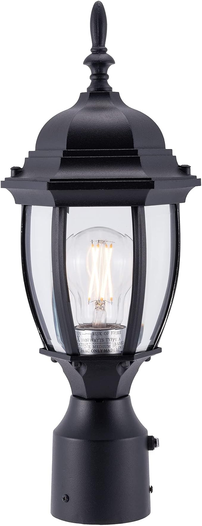 Outdoor Post Light Dusk to Dawn, Rustproof Aluminum, Black | Exterior Lamp Post Light Fixture for Garden, Yard, Pathway, Waterproof, Glass, E26 Base, Max 60W