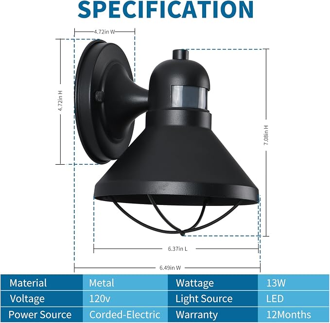 Dusk to Dawn Motion Sensor Outdoor LED Porch Wall Light Fixture | Exterior Barn Lantern Black Farmhouse Sconce Lighting Rustic Wall Mount Lamp for Garage Patio Balcony Entryway Doorway
