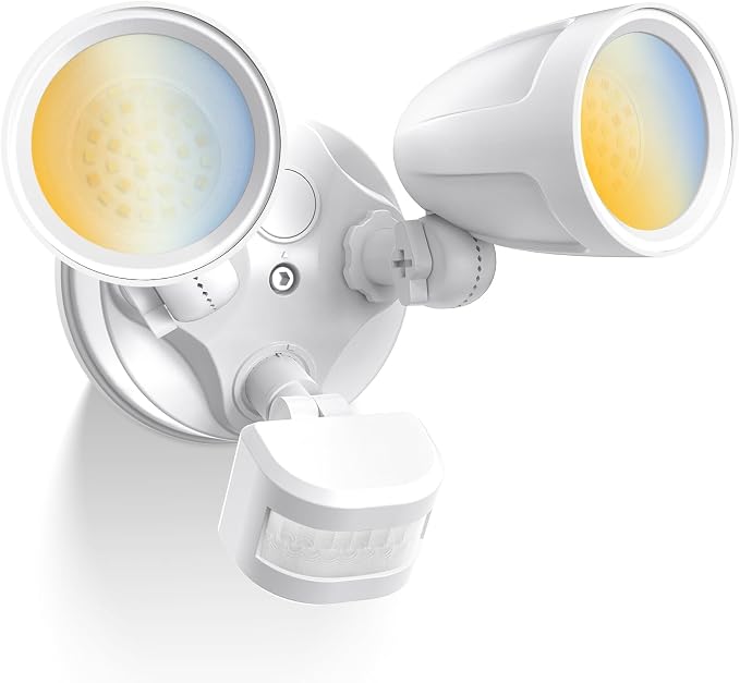 ALUSSO Motion Sensor Outdoor Lights Metal Heads, 30W 3600LM Flood Lights Outdoor 120V, 3 Modes Dusk to Dawn/Auto/On Time, 3000K 4000K 6500K Adjustable, Hardwired Security Light ETL Listed, White 1PC