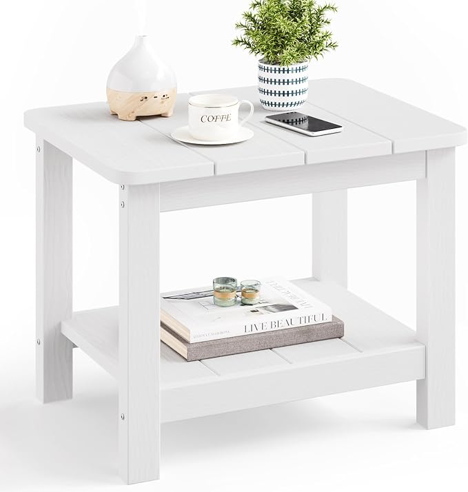 18" Outdoor Side Table, 2-Tier Patio Side Table, Weather Resistant, Easy Assembled, HIPS Adirondack Side Table for Backyard, Pool, Indoor
