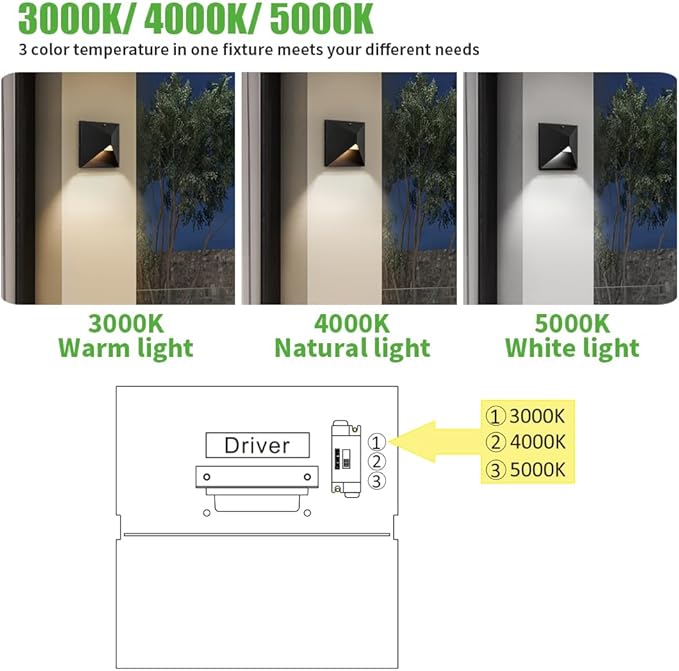 QQCherry Outdoor Light Fixtures Wall Mount Dusk to Dawn, Porch Lights with 3 Lighting Mode(3000K/4000K/5000K), Waterproof Exterior Outdoor Wall Lights for House Front Door Patio Garage(Black)