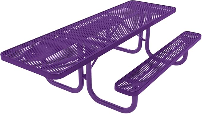 COATEDOUTDOORFURNITURE Heavy-Duty Portable ADA-Compliant Outdoor Picnic Table, Punched Steel Patio Furniture Made in America (8ft Rectangular, One-Side Handicap, Purple with Purple Frames)