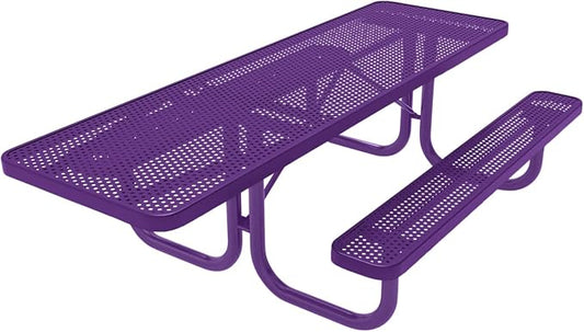 COATEDOUTDOORFURNITURE Heavy-Duty Portable ADA-Compliant Outdoor Picnic Table, Punched Steel Patio Furniture Made in America (8ft Rectangular, One-Side Handicap, Purple with Purple Frames)