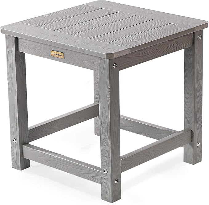 Outdoor Side Table, HIPS Plastic Composite Adirondack Patio Table, Weather Resistant End Tables for Outside, Indoor, Patio, Garden, Pool, Porch, Backyard, Lawn, Deck - Grey