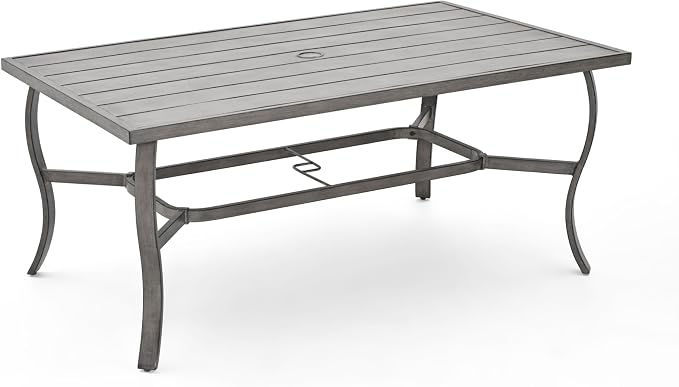 6-Person Outdoor Dining Table, Aluminum Rectangle 60"×36.2" Outdoor Dining Table with 2.2" Umbrella Hole, Rustproof Aluminum Patio Dining Table for 6, Grey