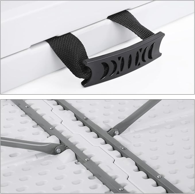 MoNiBloom 6Ft Folding Table, Heavy Duty Portable Plastic Dining Tables Fold in Half Indoor Outdoor Desk w/Handle, Lock for Camping Picnic Party, White