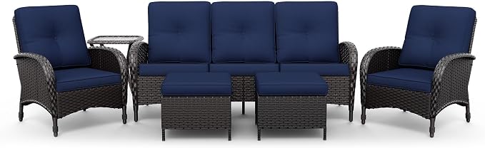 Joyside Wicker Patio Furniture Set, 6 Piece Outdoor Furniture Set with Thickened Cushions, High Back, Deep Seating, Wide Armrest, Rattan Outdoor Chairs for Porch, Deck
