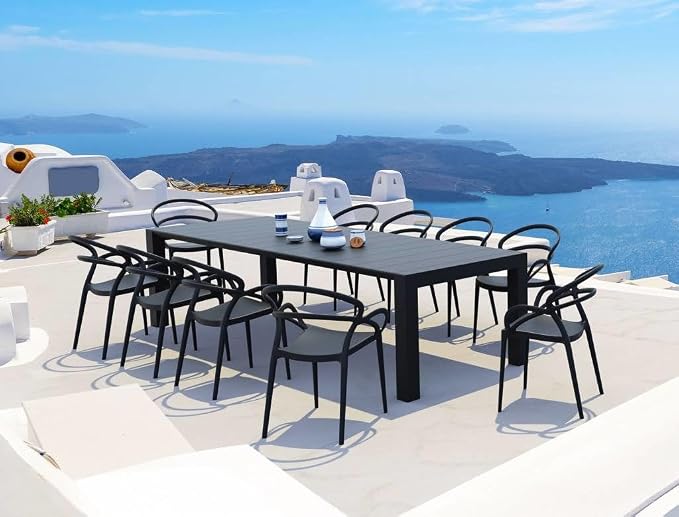 Compamia Vegas 118" Extendable Patio Dining Table in Black, Commercial Grade
