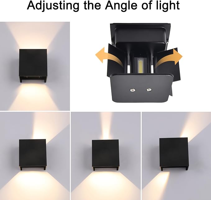 Mille Lucciole 2 Pack LED Outdoor Wall Lights Exterior/Interior, Up and Down Lights IP65 Waterproof Wall Sconces, Square Aluminum Outdoor Wall Lighting Fixtures, Modern Black 12W 3000K Warm Lights
