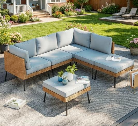 LazySunsets PE Rattan Modular Patio Conversation Set, Heavy Duty All Weather Outdoor Wicker Sectional Sofa