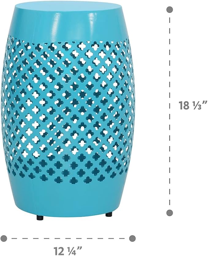 ABBLE Round Patio Outdoor Indoor Lace Cut Steel Side Table, Patio Garden Table, Coffee End Table Nightstand for Small Spaces,Living Room,Front Porch,Poolside, Teal