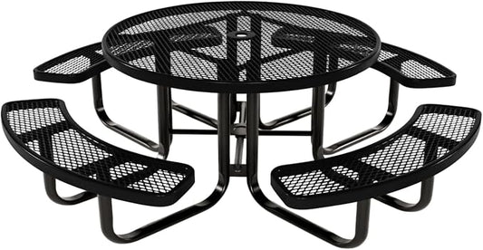 COATEDOUTDOORFURNITURE Heavy-Duty Portable Outdoor Kids Table with Umbrella Hole, Expanded Metal Kids Picnic Table, Commercial-Grade, Made in America (46 in, Round, Childrens, Textured Black)