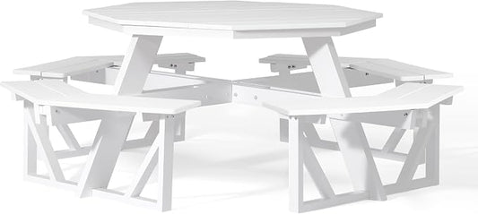 WestinTrends Outdoor 48" HDPE 8-Person Patio Octagon Picnic Table, White