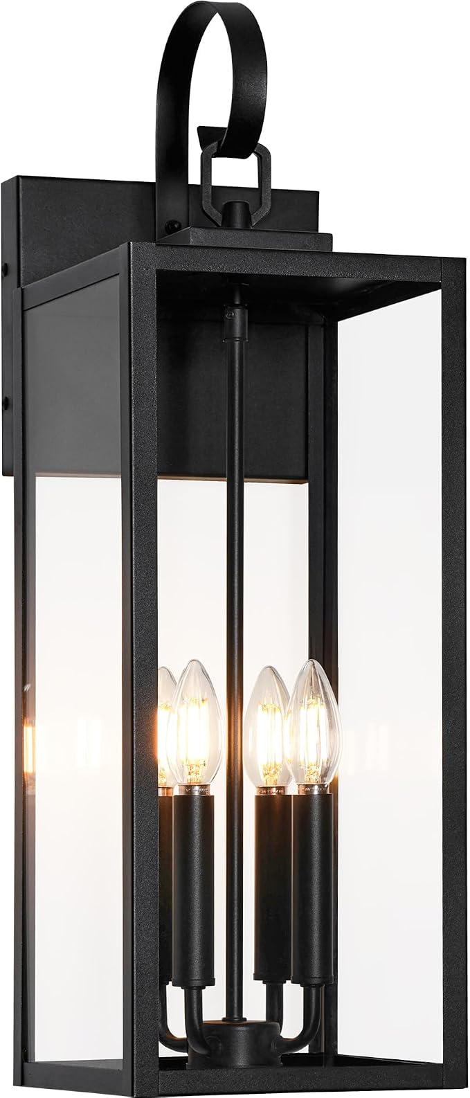 BesLowe 25" Extra Large Outdoor Wall Light, 4-Light Black Exterior Sconce | Waterproof, Rust-Resistant, Durable Metal with Clear Glass, Standard E12 Socket, Easy to Install