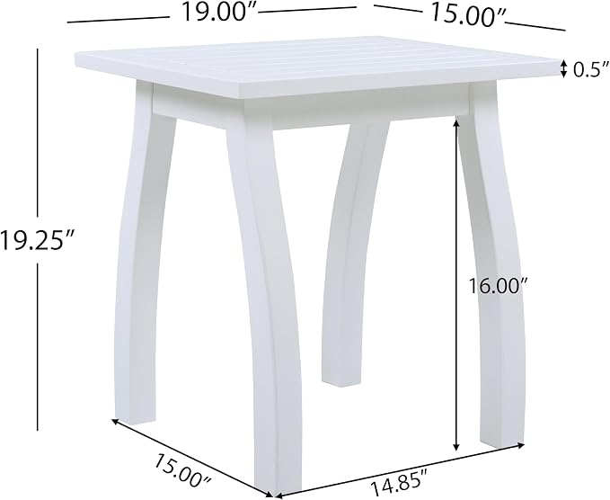 Acacia Wood Outdoor Side Table, Weather Resistant Slatted Design Patio Coffee End Table, Decorative Decorated Accent Table for Balcony Beach Poolside, Natural Stained (White PU + Acacia Wood)