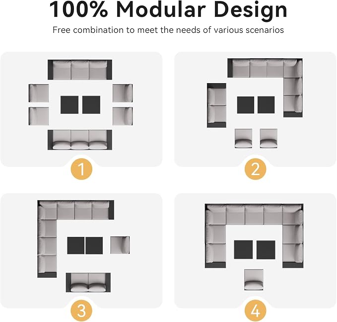 Aoxun Patio Furniture Set, 12 Pcs Outdoor Patio Furniture Sets with 4 in Thicken Cushion, Widen Armrests Wicker Outdoor Sectional for Backyard & Garden, Grey