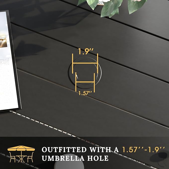 VICLLAX Patio Dining Set for 4, All Weather 5-Piece Patio Set-37.8" Square Outdoor Table and 4 Stackable Chairs for Lawn Garden and Backyard,Black Tabletop