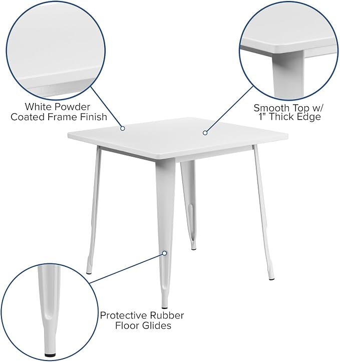 Flash Furniture Felix Commercial Grade 31.5" Square White Metal Indoor-Outdoor Table