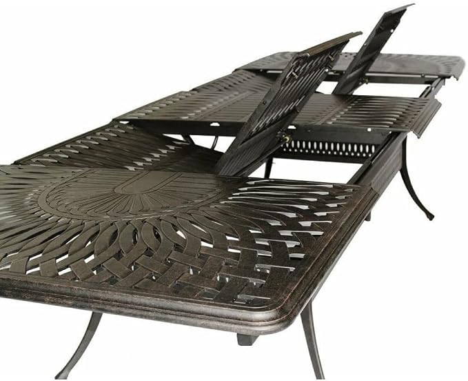 Patioland Mandalay Outdoor Cast Aluminum Powder Coated 11-Piece Dining Set with Extendable 132in Rectangular Dining Table (Olefin Walnut Cushions)