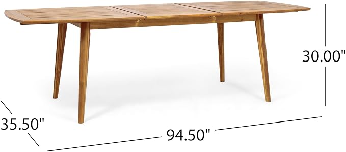 IRONORA Natural Acacia Wood Extendable Patio Dining Table, 94.5 Inch Rectangular Slatted Top Outdoor Farmhouse Table for 6-8 People, Teak Finish Wooden Table for Backyard Balcony