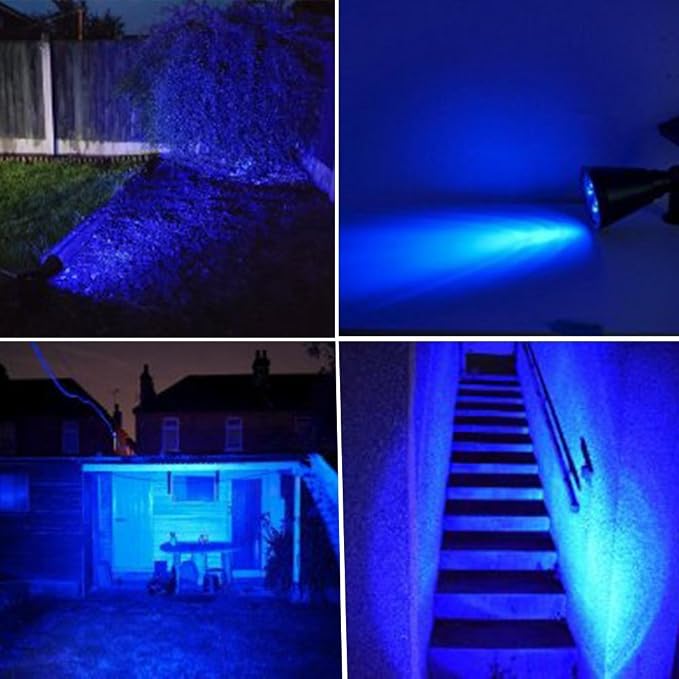 T-SUN Blue Solar Spotlights, Solar Lights Outdoor Waterproof, Auto ON/Off Adjustable Solar Garden Pond Lights for Tree, Patio, Yard, Garden, Driveway, Stairs, Pool Area (Blue- 4 Pack)
