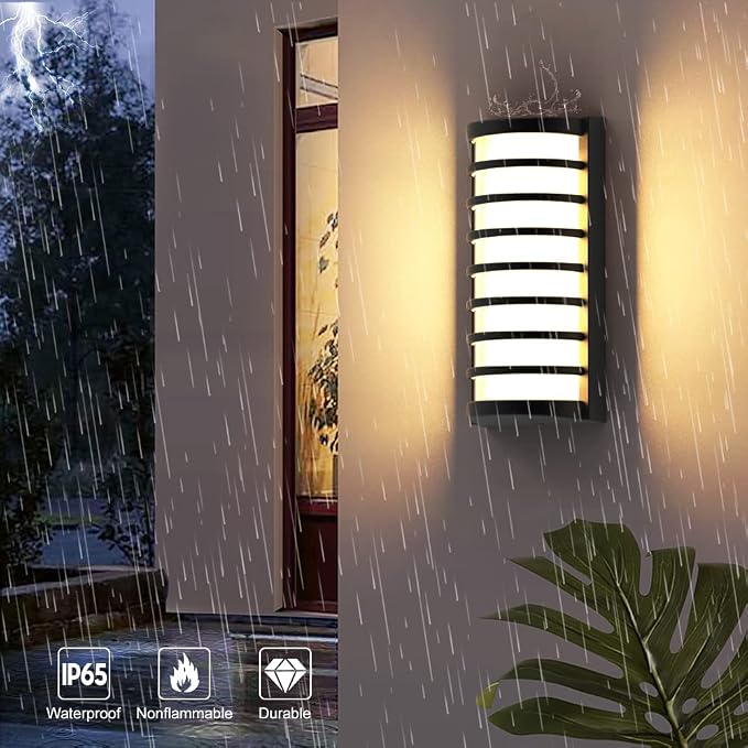 Modern Outdoor Wall Lights 2Packs, 3000k Warm White LED Exterior Light Fixtures,Wall Mounted Lamps,Matte Black Porch&Patio Light,IP65 Waterproof for Hallway Stairs Gardens(2packs)