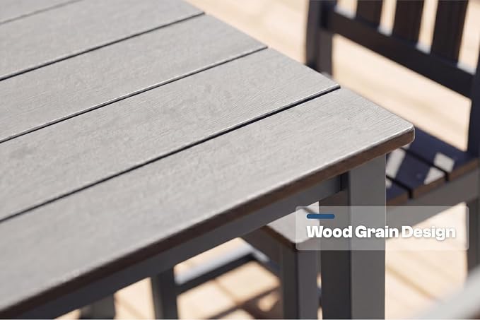 HDPE Outdoor Dining Set for 6, Modular Tables & 6 Armchairs | • Expandable 2-Table Combo • Dual 2" Umbrella Openings • 410 lbs High Weight Limit • All-Weather Polywood
