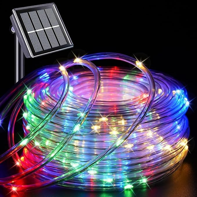QITONG Multicolor Trampoline Lights, 66ft 200 LED Solar Rope Lights Outdoor Waterproof, Fairy Lights in Clear Thin Tube with 8 Modes