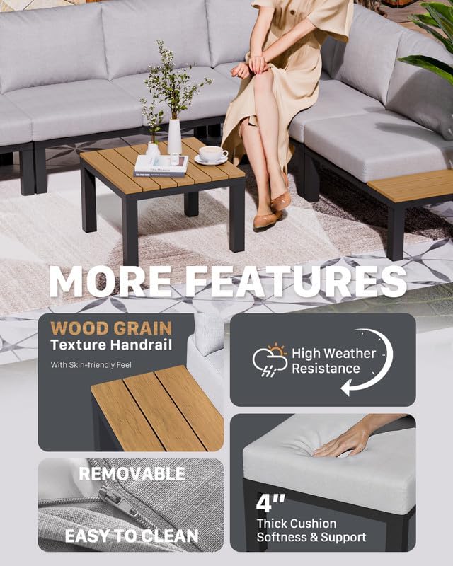ZANDOR Aluminum Outdoor Patio Furniture Set, Movable Backrest Modular Sectional Sofa Set, Metal Conversation Set with 4-inch Thick Cushion for Garden Backyard Porch, Loveseat, Grey