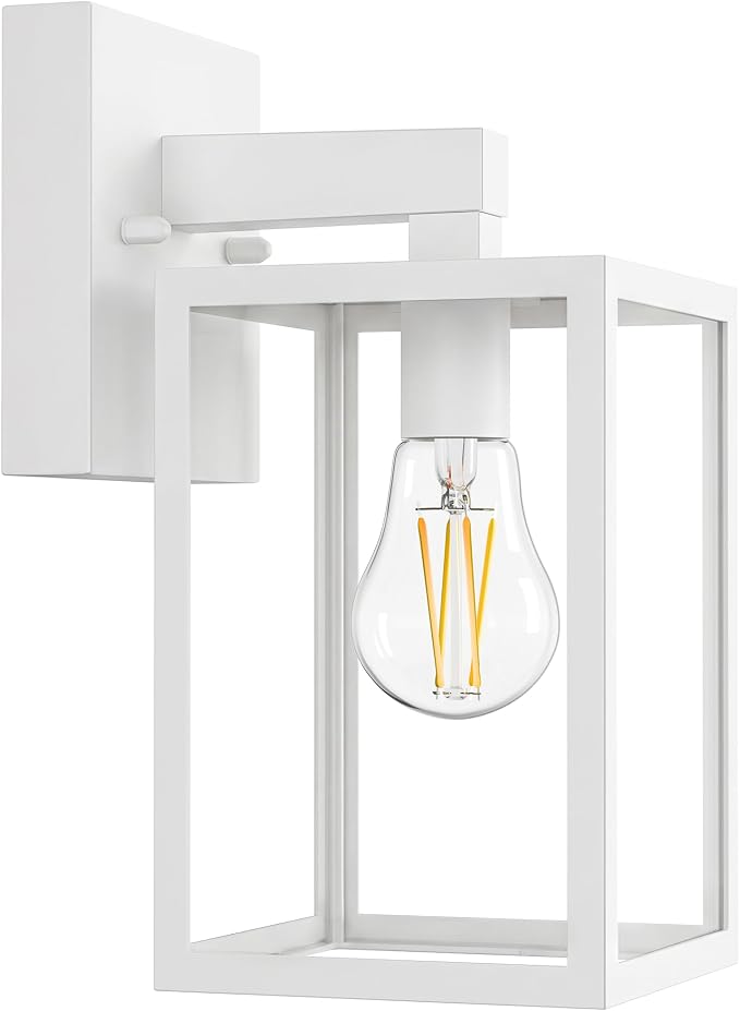 MATAMEYE Outdoor Wall Lantern, Waterproof Exterior Wall Sconce Light Fixture, White Front Door Lamp, Anti-Rust E26 Socket Porch Lighting