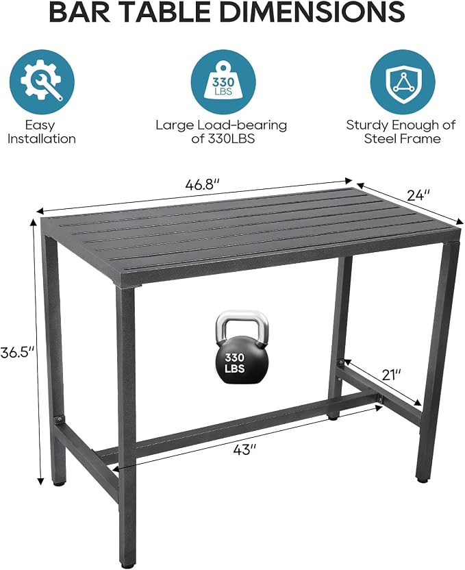 Outdoor Bar Table, Patio Console Pub Height Table with Powder Coated Steel Frame, Weather Resistant Waterproof Top for Hot Tub, Balcony, Garden, Yard, Poolside