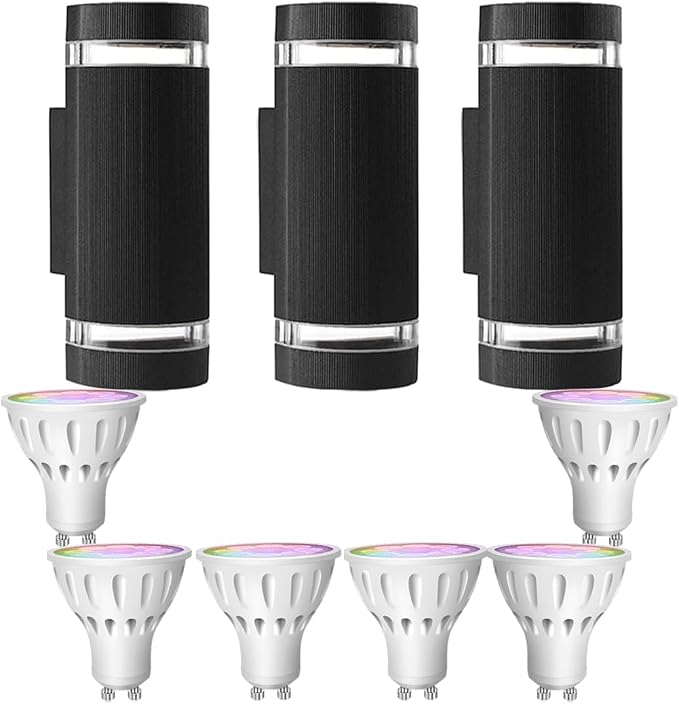 Remote Control RGB Color Changing Wall Lighting Up and Down Outdoor Wall Lights, White Temperature 2700k- 6500k Exterior Lights Fixtures Wall Mount - ETL Listed (3 Pack)