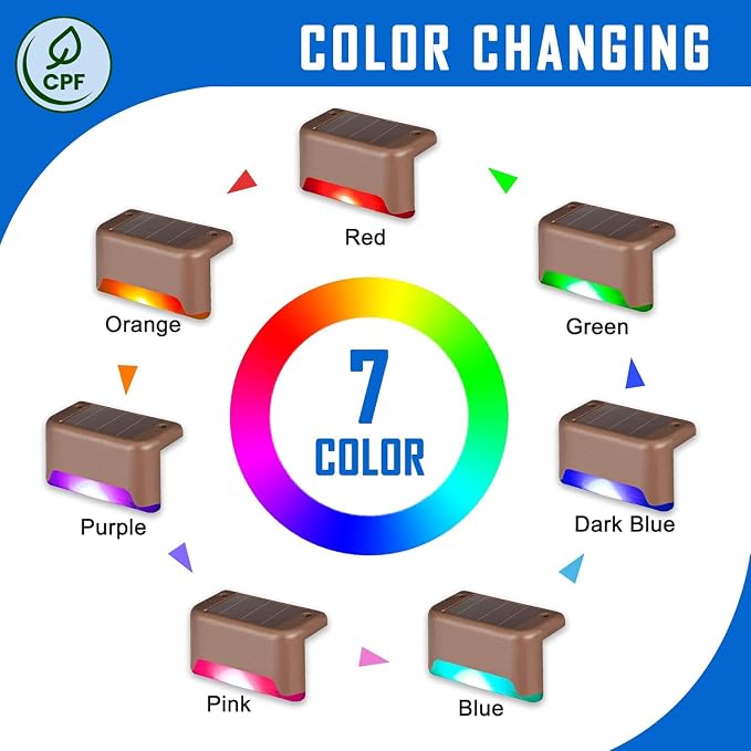 SOLPEX Color Changing Solar Deck Lights, 16 Pack Waterproof LED Lights | Step Lights for Decks,Stairs,Fences,Yards and Patios