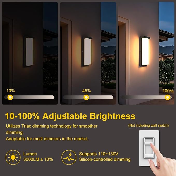 Modern 2Pack Outdoor Wall Light Fixture,16in 10%-100% Dimming LED Porch&Patio Wall Light Fixture,3000K Black Exterior Sconce Light Mounted for House Garage Porch Courtyard(2Packs)