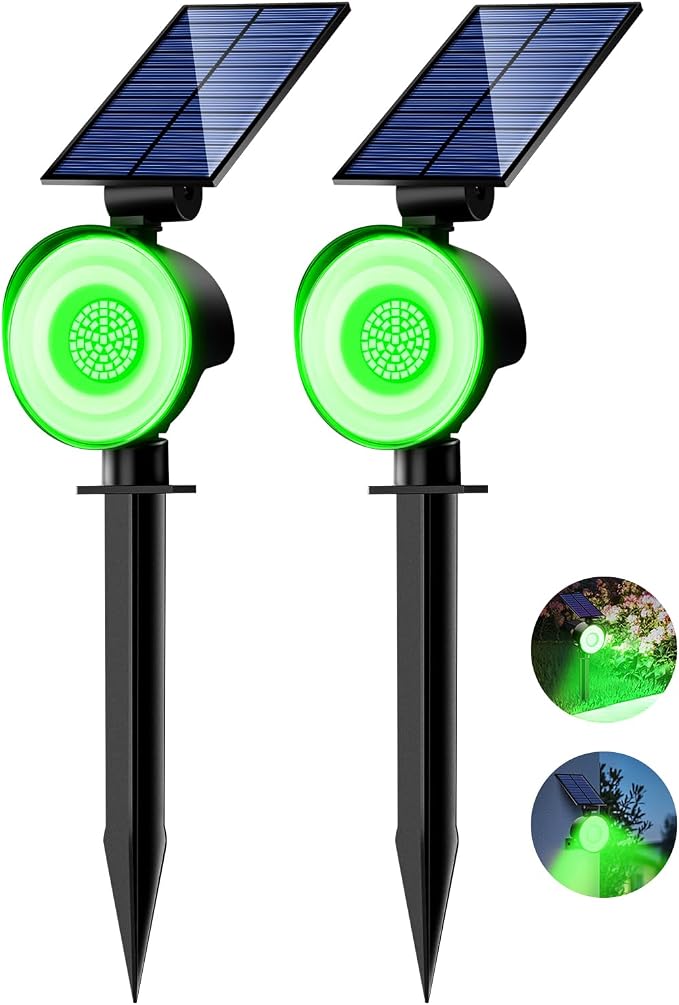 nipify Solar Spot Lights Outdoor Waterproof, Landscape Spotlights | Green, 2 Pack/53 LED/3 Modes, Adjustable Solar Panels, Auto On/Off, Uplights Lighting for Outside Tree Yard Flag Garden