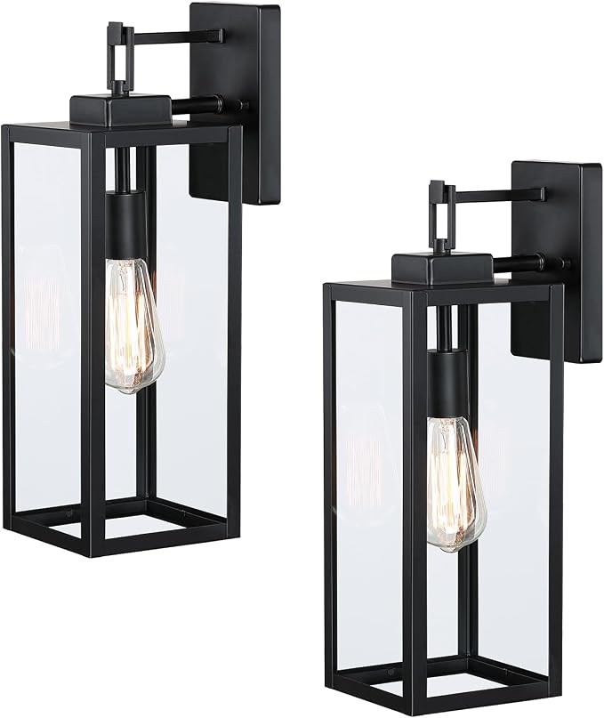 2 Pack Large Outdoor Wall Sconce, 18 Inch Black Wall Lantern Large Size Porch Light for House Outside Wall Light Fixture for Garage, Patio Light with with Glass Shade, E26 Socket