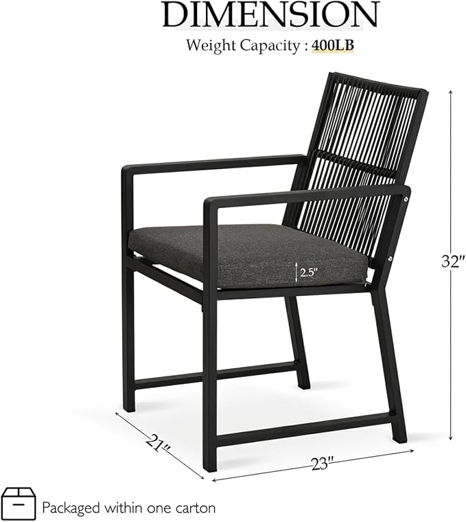 5 Pieces Outdoor Dinning Set Featuring 1 Aluminum Table and 4 Iron Alloy Ratten Chairs Waterproof and Rust-Proof Courtyard Style Table Garden Balcony Poolside, Black 5 Pcs