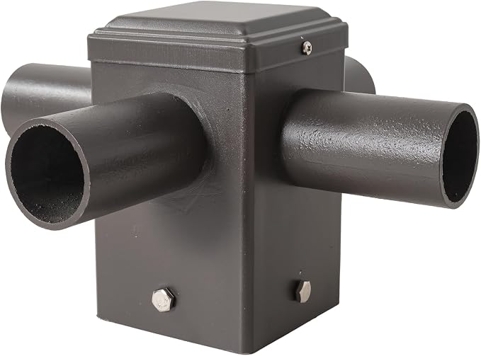 90 Degree Square Horizontal Tenon Adaptor with 4 Arms, Dark Bronze Heavy Duty Steel 4" Square Pole to Tenon, Top Tenon for 2 3/8" Slip Fitter Mount Led Shoebox Light 4 Fixture