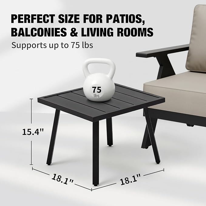 EAGLE PEAK Small Patio Side Table, Weather-Resistant Outdoor Table for Balcony, Porch, Deck, or Garden, Modern Design, Square, 18" x 18" x 15"