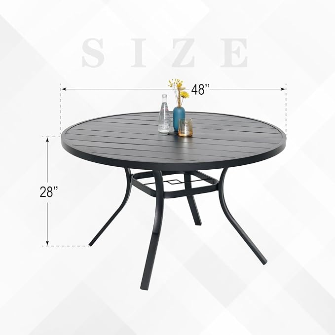 Outdoor Dining Table with 6-Piece Stackable Chairs,48" Round Patio Table with Adjustable Umbrella Hole,Stable Patio Dining Set for Home or Outside