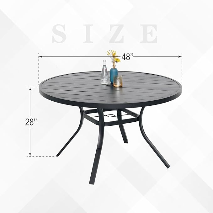 Outdoor Dining Table with 6-Piece Stackable Chairs,48" Round Patio Table with Adjustable Umbrella Hole,Stable Patio Dining Set for Home or Outside