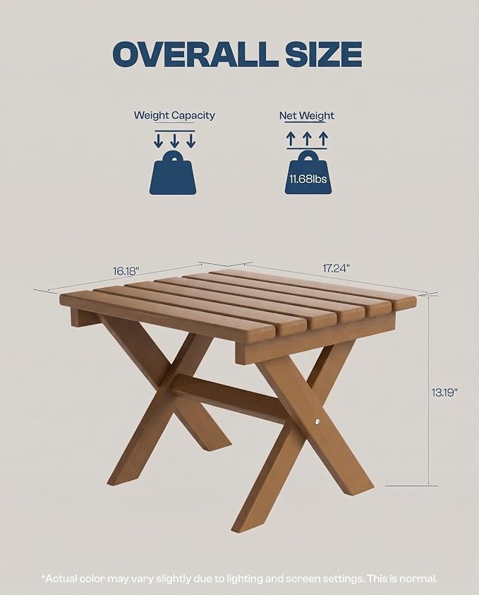 Outdoor Folding Side Table, Lightweight & Space-Saving Design, All-Weather HDPE Material, Realistic Wood-Grain Finish(Teak,1 Table)