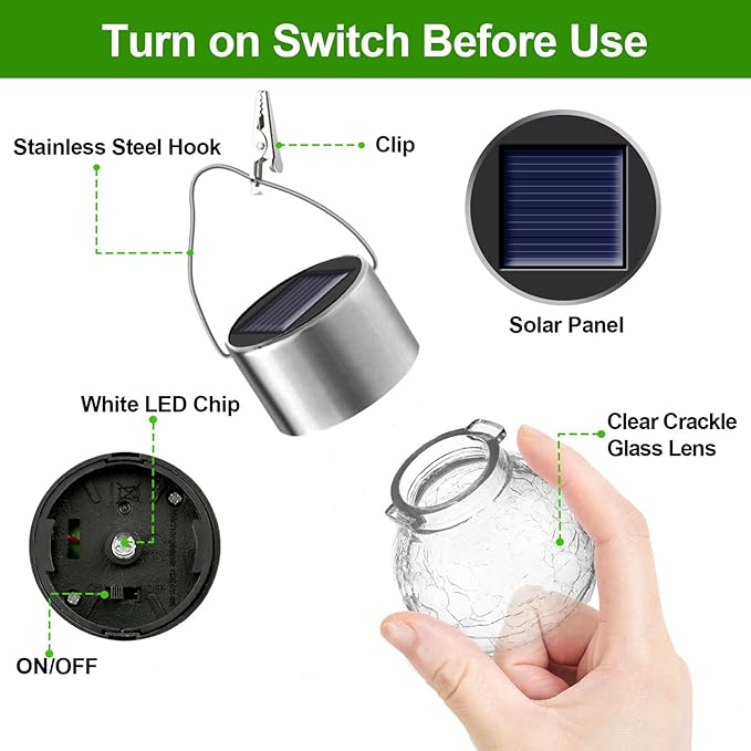 32 Pack Hanging Solar Lights Outdoor Decorative, Waterproof Solar Globe Lantern with Handle and Clip, Solar Powered Cracked Glass Ball Lights for Garden Yard Patio, Fence Tree Umbrella, Holiday Décor