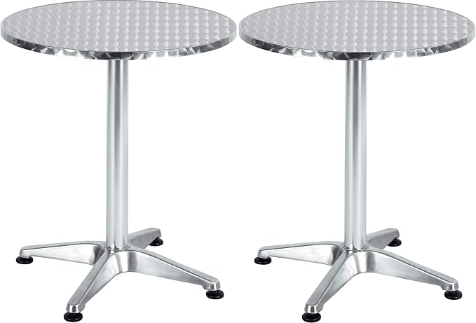 BTEXPERT Set of 2, Indoor Outdoor 23.75" Round Restaurant Table for Patio Stainless Steel Silver Aluminum Furniture with Base