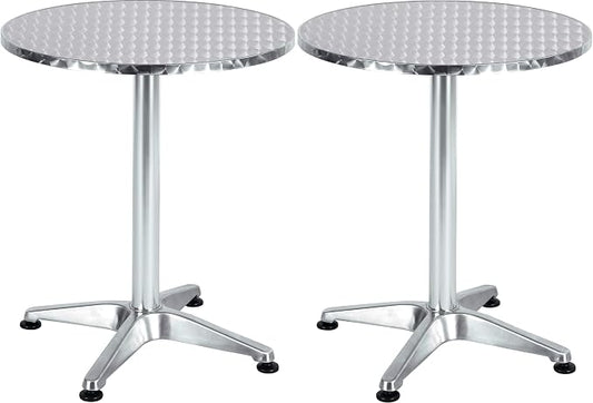 BTEXPERT Set of 2, 23.75" Round Stainless Steel Restaurant Table – Commercial Indoor Outdoor Dining Table with Base – Aluminum Bistro Cafe Patio Furniture