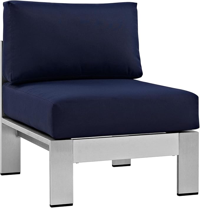 Modway Shore 5-Piece Aluminum Outdoor Patio Sectional Sofa Set in Silver Navy