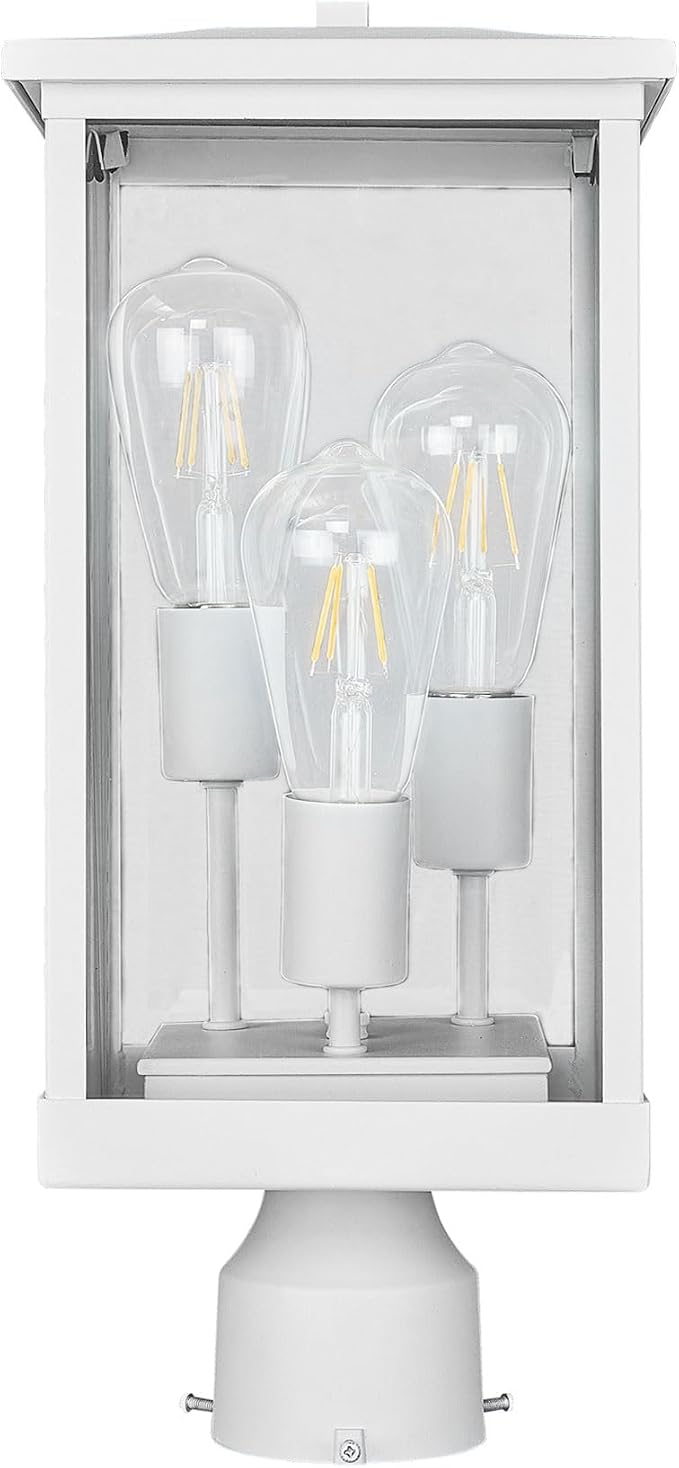 Design House Mayfield Outdoor Post Top Light with 3-Inch Pier Base Mount Fitter, White, 590281 | Post Mount, Contemporary/Modern, Aluminum, 2-Piece, Lighting, 590281