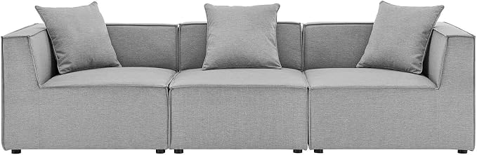Modway EEI-4379-GRY Saybrook Patio Upholstered 3-Piece Sectional Sofa in Gray