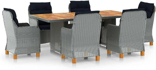 7 Piece Patio Dining Set with Cushions Poly Rattan,Outdoor Dining Set,Garden Dining Set,Terrace Tables and Chairs,Lounge Seat,Garden Furniture,for Homes,Offices,Living Room,Cafes,Light Gray
