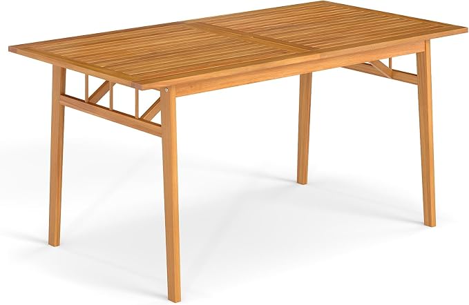 Tangkula 63-Inch Acacia Wood Outdoor Dining Table for 6, Large Rectangular Patio Dining Table with 1.97" Umbrella Hole, 6-Person Indoor Outdoor Table for Kitchen Deck Garden Backyard